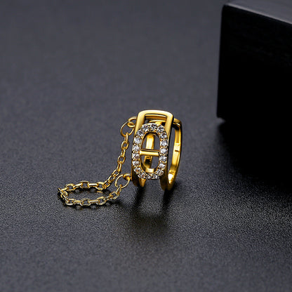 Cubic Zirconia and 18K Gold-Plated Chain Ear Cuff, gold drop earrings for women, dainty minimalist design, side view