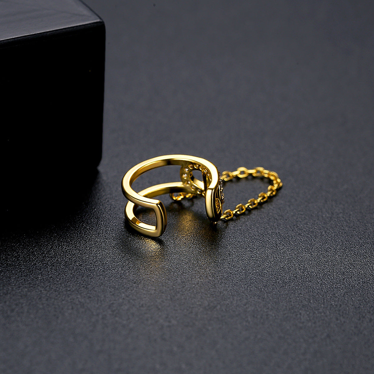Cubic Zirconia and 18K Gold-Plated Chain Ear Cuff, gold drop earrings for women, dainty minimalist design, detail close-up