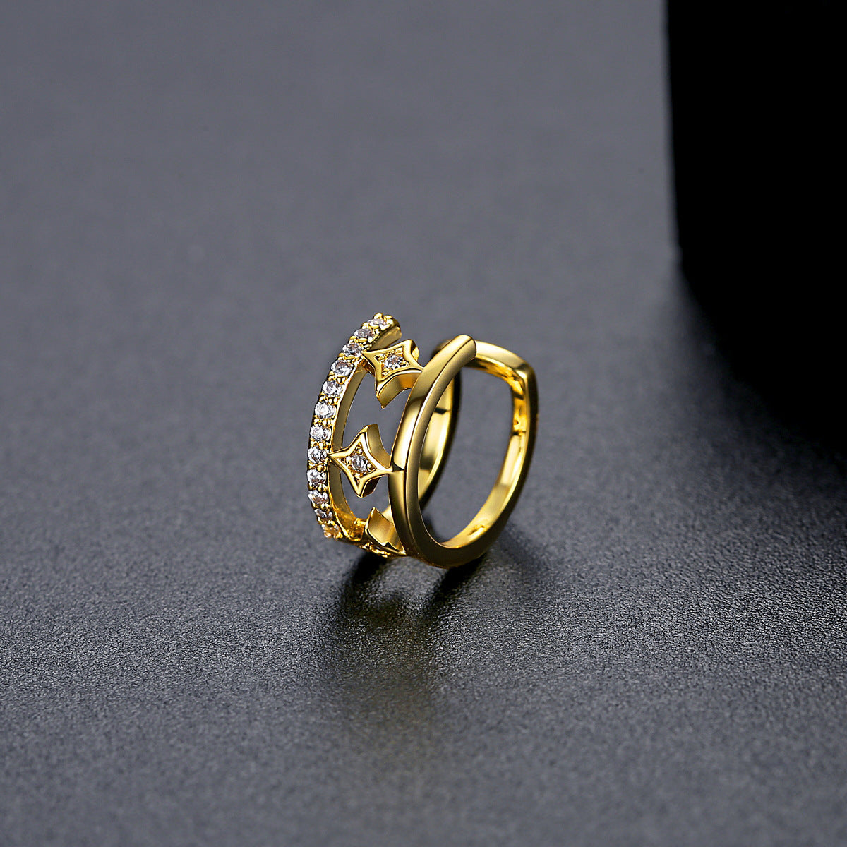 Cubic Zirconia and 18K Gold-Plated Star Layered Ear Cuff, gold stud earrings for women, botanical inspired, side view