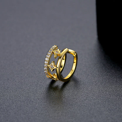 Cubic Zirconia and 18K Gold-Plated Star Layered Ear Cuff, gold stud earrings for women, botanical inspired, side view