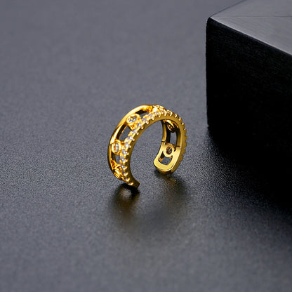 Cubic Zirconia and 18K Gold-Plated Ear Cuff, gold stud earrings for women, elegant gift for her, detail close-up