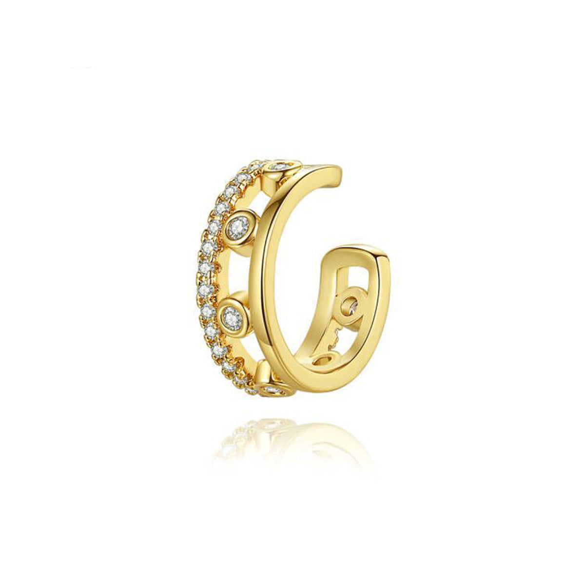 Cubic Zirconia and 18K Gold-Plated Ear Cuff, gold stud earrings for women, elegant gift for her, front view