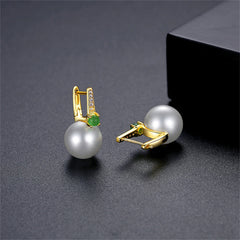 Jade & Pearl Cubic Zirconia 18K Gold-Plated Huggie Earrings