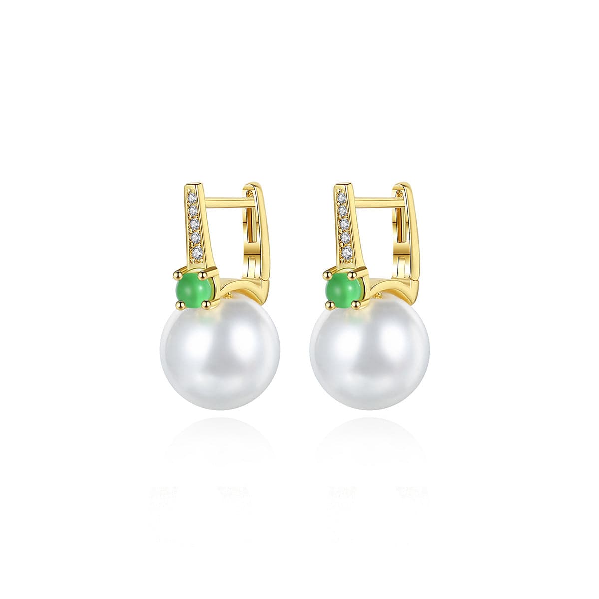 Jade & Pearl Cubic Zirconia 18K Gold-Plated Huggie Earrings