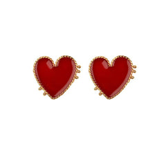 Red Enamel & 18K Gold-Plated Heart Stud Earrings