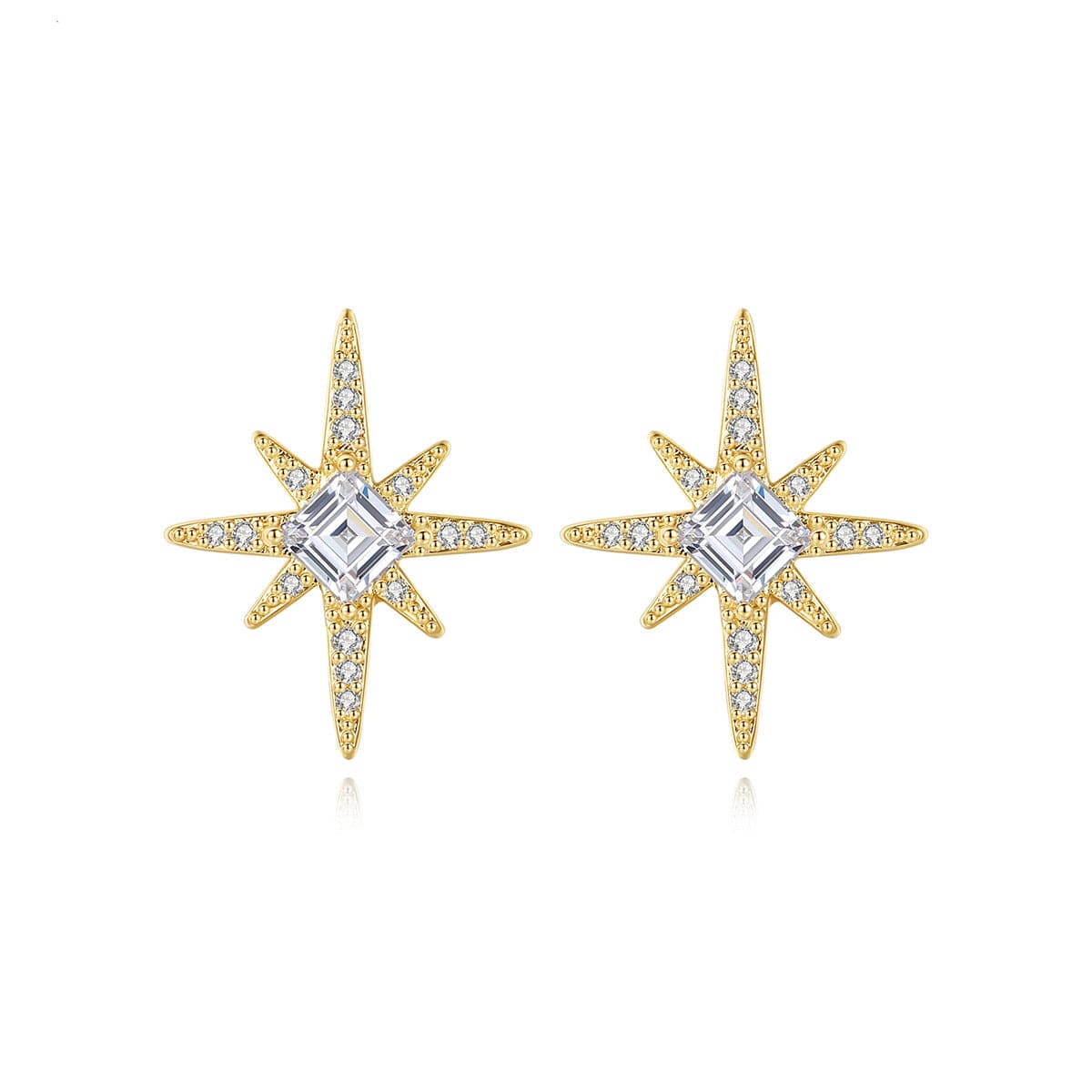 Crystal and Cubic Zirconia 18K Gold-Plated Star Stud Earrings, gold stud earrings for women, elegant gift for her, front view