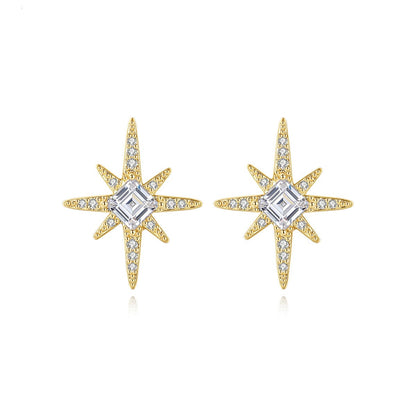 Crystal and Cubic Zirconia 18K Gold-Plated Star Stud Earrings, gold stud earrings for women, elegant gift for her, front view