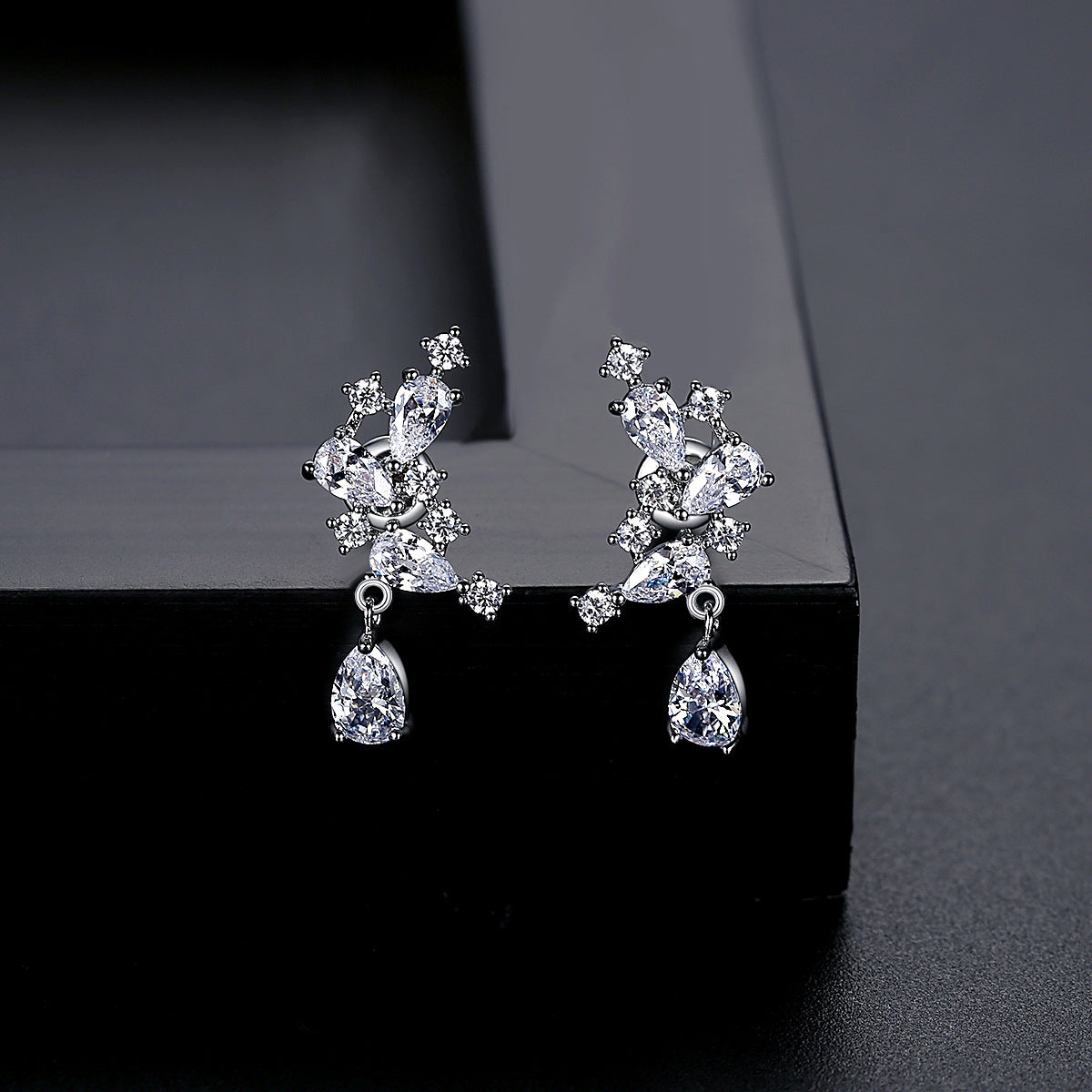 Cubic Zirconia & Crystal Pear-Cut Cluster Drop Earrings