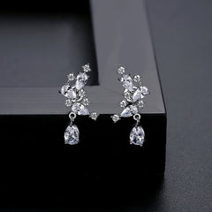 Cubic Zirconia & Crystal Pear-Cut Cluster Drop Earrings
