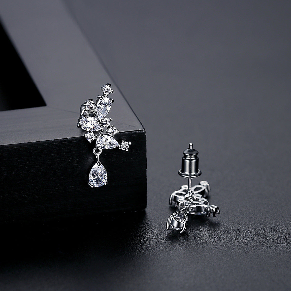 Cubic Zirconia & Crystal Pear-Cut Cluster Drop Earrings