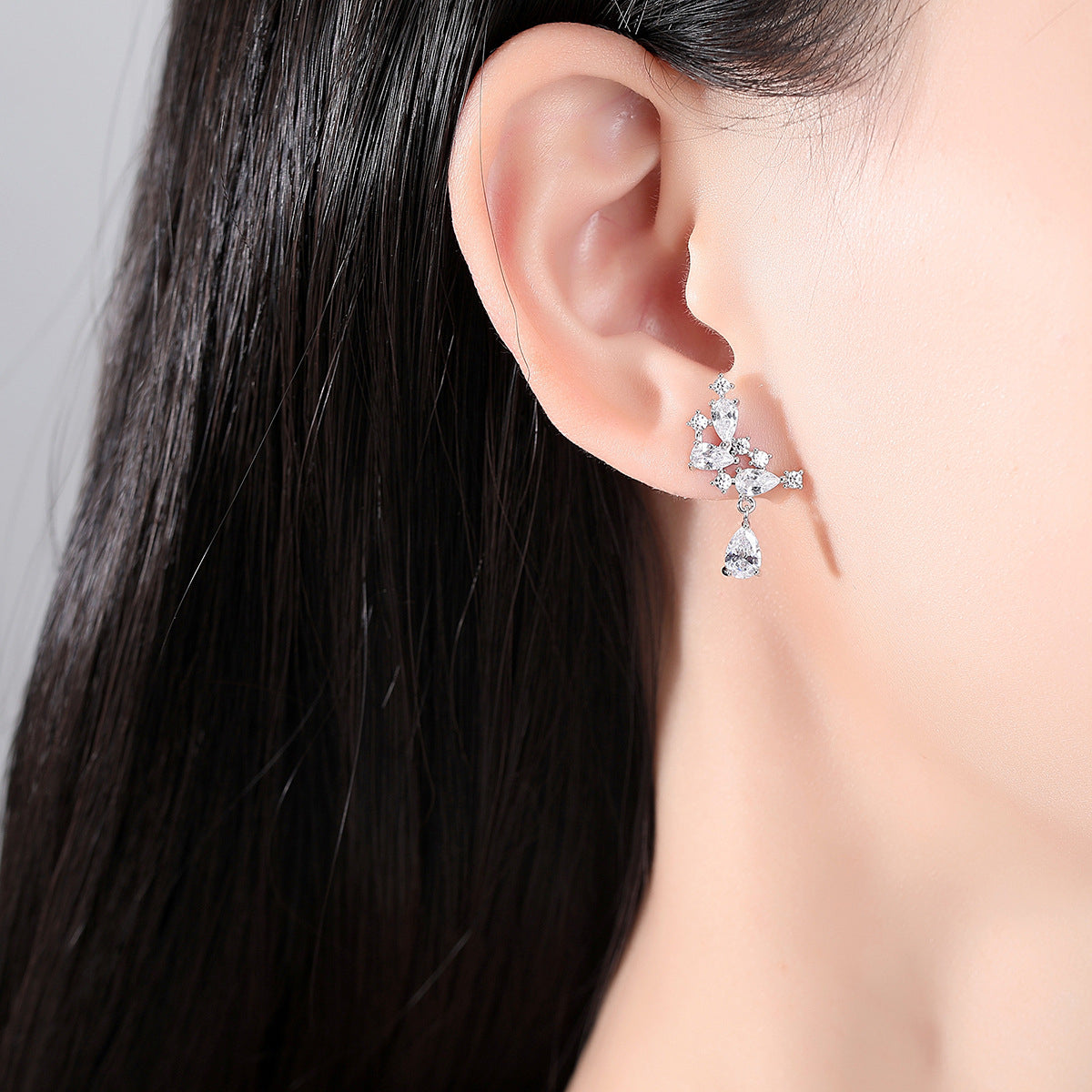 Cubic Zirconia & Crystal Pear-Cut Cluster Drop Earrings