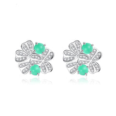 Jade & Cubic Zirconia Silver-Plated Clover Cluster Stud Earrings