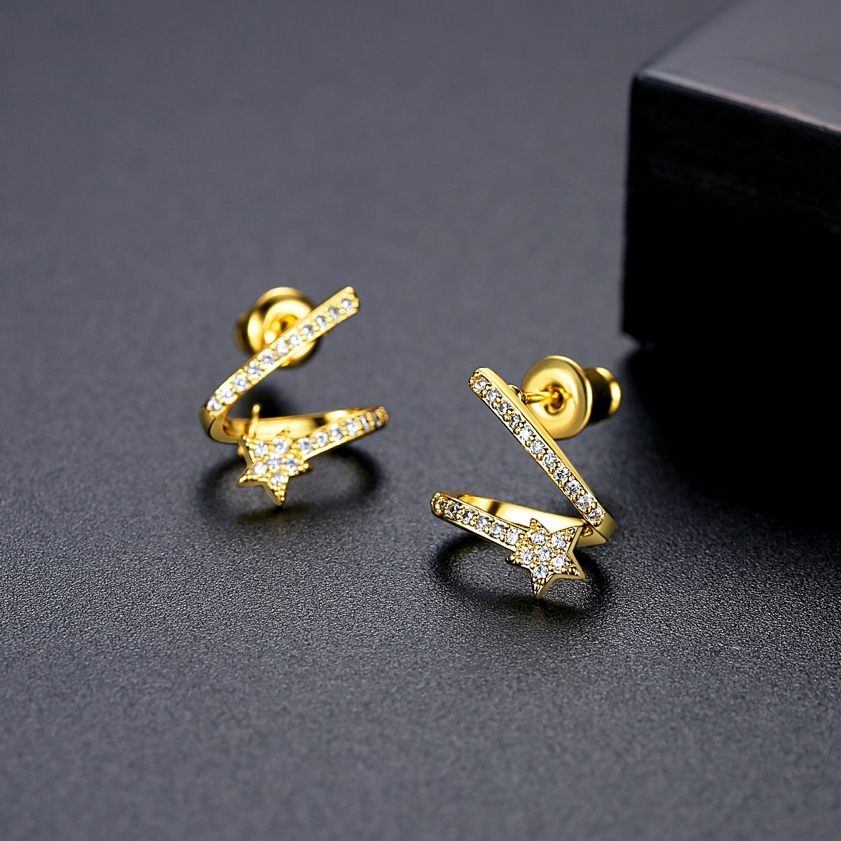 Cubic Zirconia and 18K Gold-Plated Star Stud Earrings, gold stud earrings for women, dainty minimalist design, side view