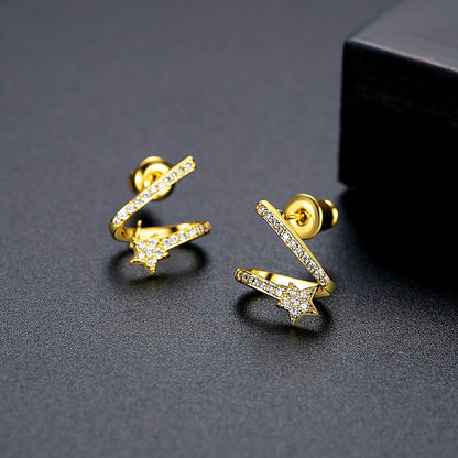 Cubic Zirconia and 18K Gold-Plated Star Stud Earrings, gold stud earrings for women, dainty minimalist design, side view