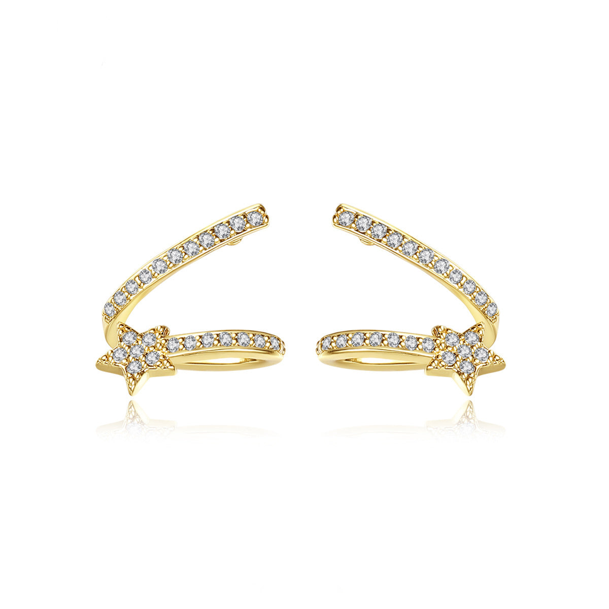 Cubic Zirconia and 18K Gold-Plated Star Stud Earrings, gold stud earrings for women, dainty minimalist design, front view