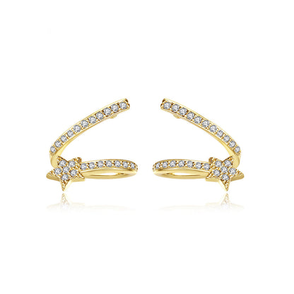 Cubic Zirconia and 18K Gold-Plated Star Stud Earrings, gold stud earrings for women, dainty minimalist design, front view