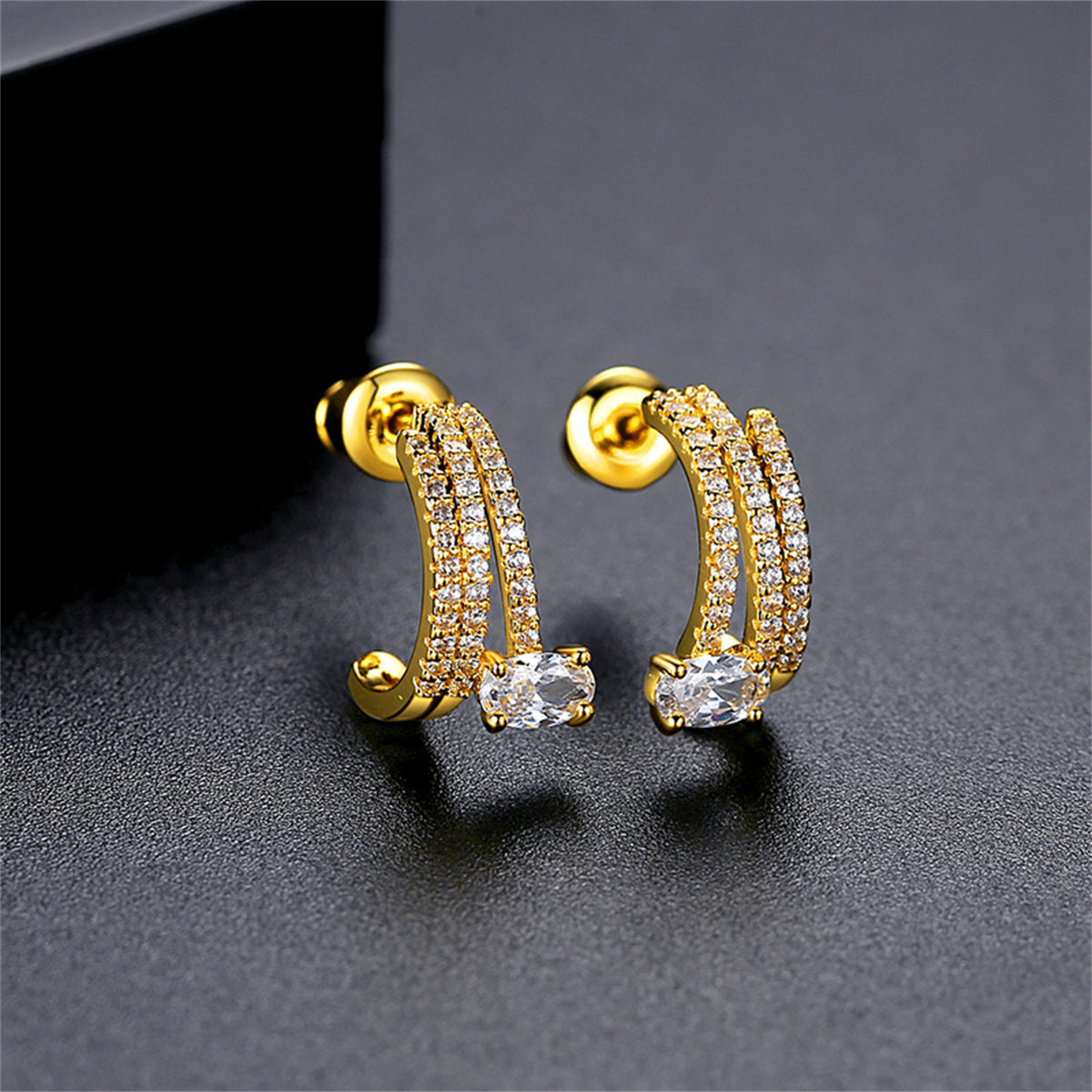 Crystal and 18K Gold-Plated Cubic Zirconia-Accent Layered Huggie Earrings, gold huggie earrings, lifestyle look