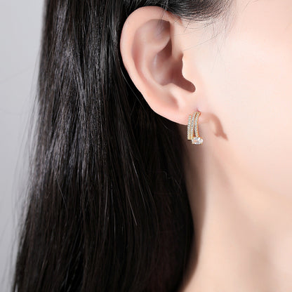 Crystal and 18K Gold-Plated Cubic Zirconia-Accent Layered Huggie Earrings, gold huggie earrings, everyday style, styled look