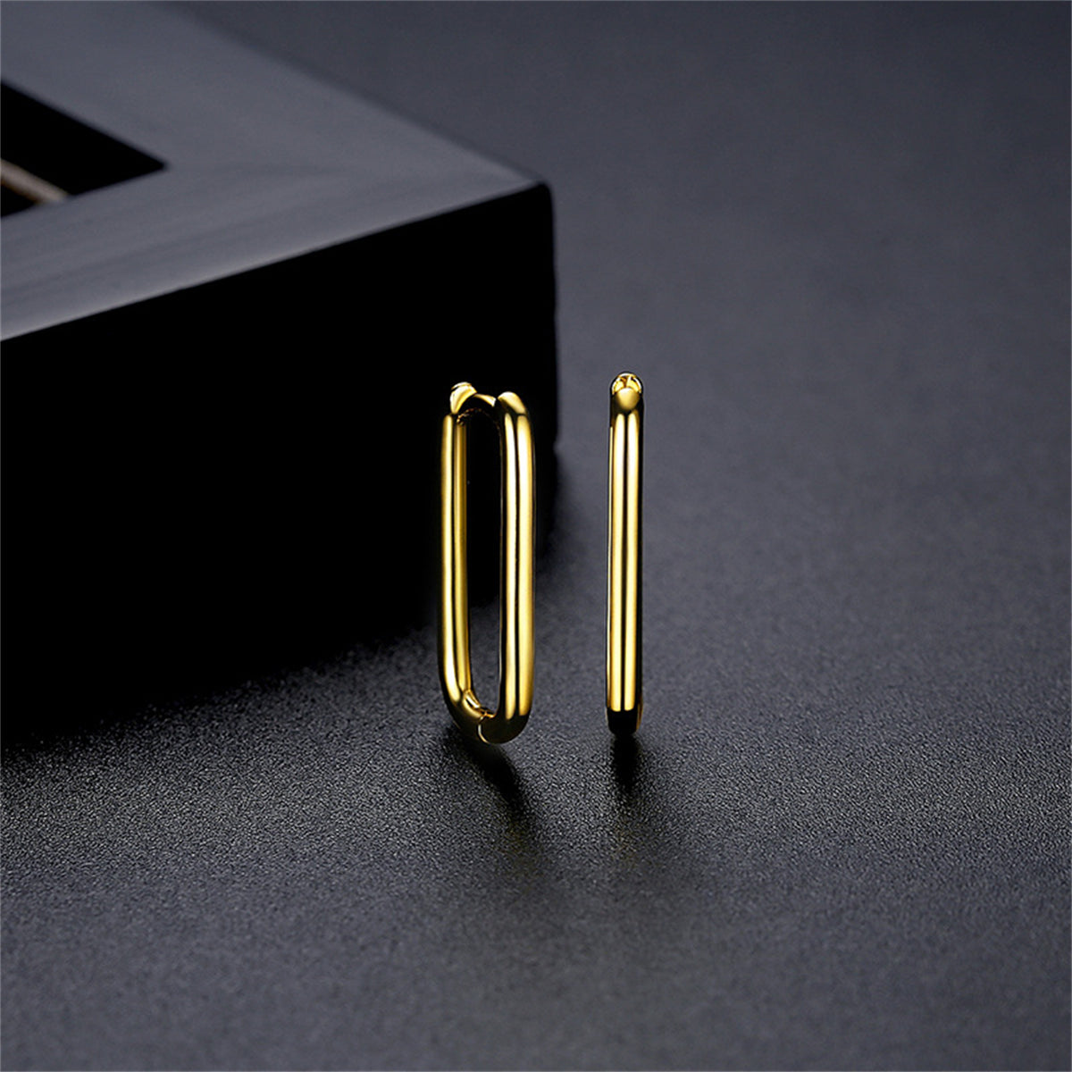 18K Gold-Plated U-Shaped Huggie Earrings, gold huggie earrings, botanical inspired, front view
