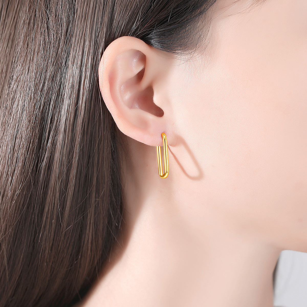 18K Gold-Plated U-Shaped Huggie Earrings, gold huggie earrings, botanical inspired, detail close-up