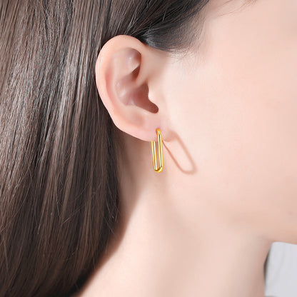 18K Gold-Plated U-Shaped Huggie Earrings, gold huggie earrings, botanical inspired, detail close-up