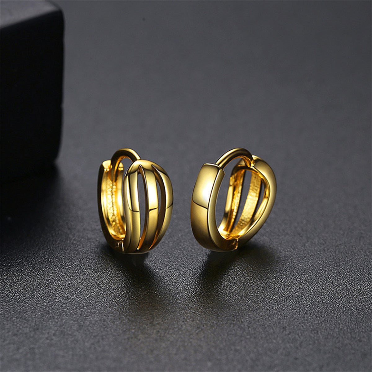 18K Gold-Plated Salix Leaf Huggie Earrings, gold huggie earrings, everyday style, side view