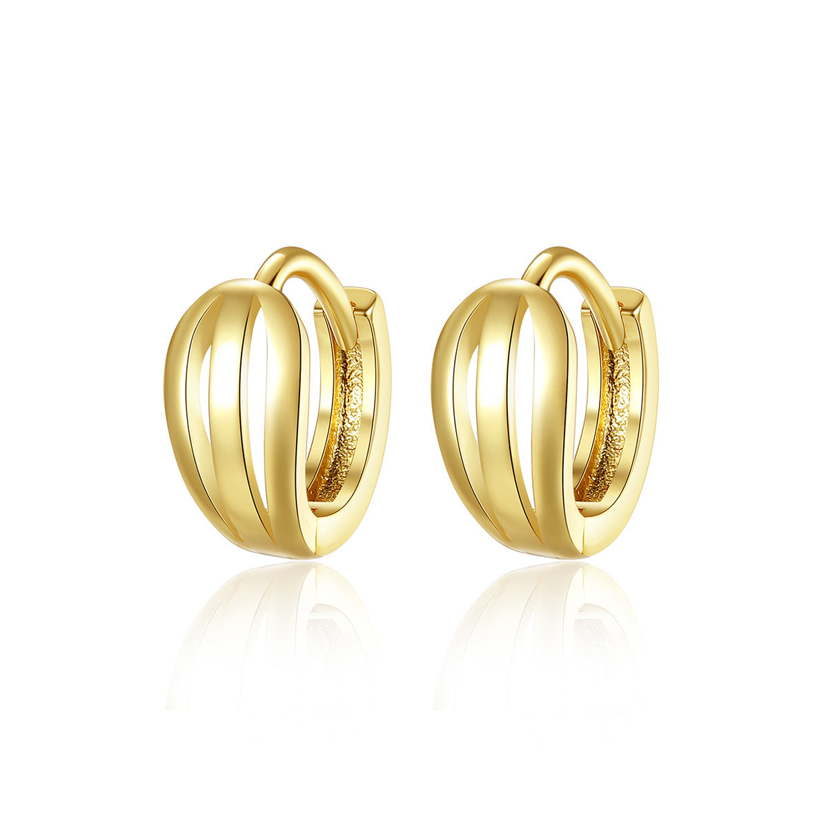 18K Gold-Plated Salix Leaf Huggie Earrings, gold huggie earrings, everyday style, detail close-up