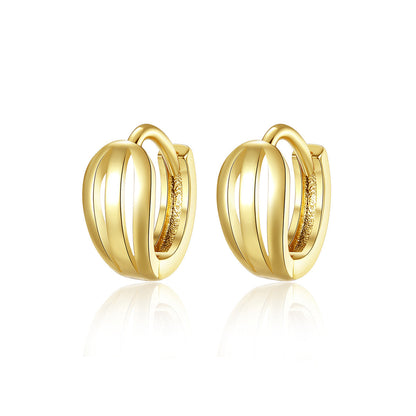 18K Gold-Plated Salix Leaf Huggie Earrings, gold huggie earrings, everyday style, detail close-up
