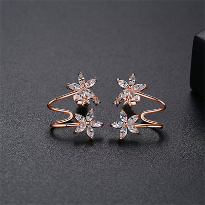 Crystal and 18K Rose Gold-Plated Double Flower Stud Earrings, rose gold stud earrings for women, side view