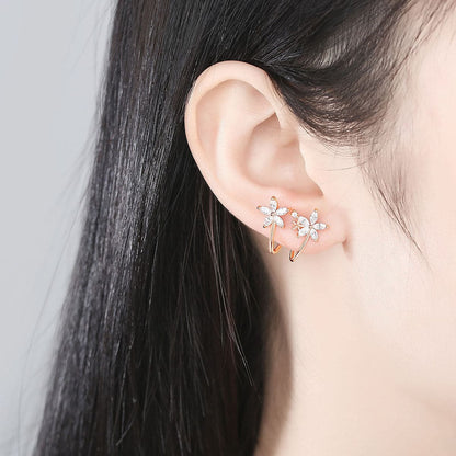 Crystal and 18K Rose Gold-Plated Double Flower Stud Earrings, rose gold stud earrings for women, lifestyle look