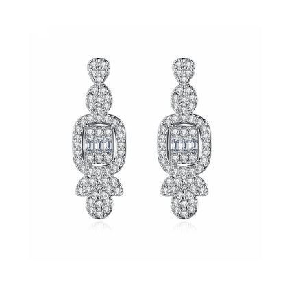 Crystal and Cubic Zirconia Geometric Drop Earrings, drop earrings for women, dainty minimalist design, side view