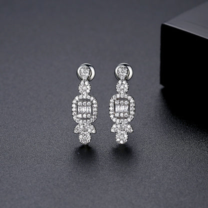 Crystal and Cubic Zirconia Geometric Drop Earrings, drop earrings for women, dainty minimalist design, detail close-up