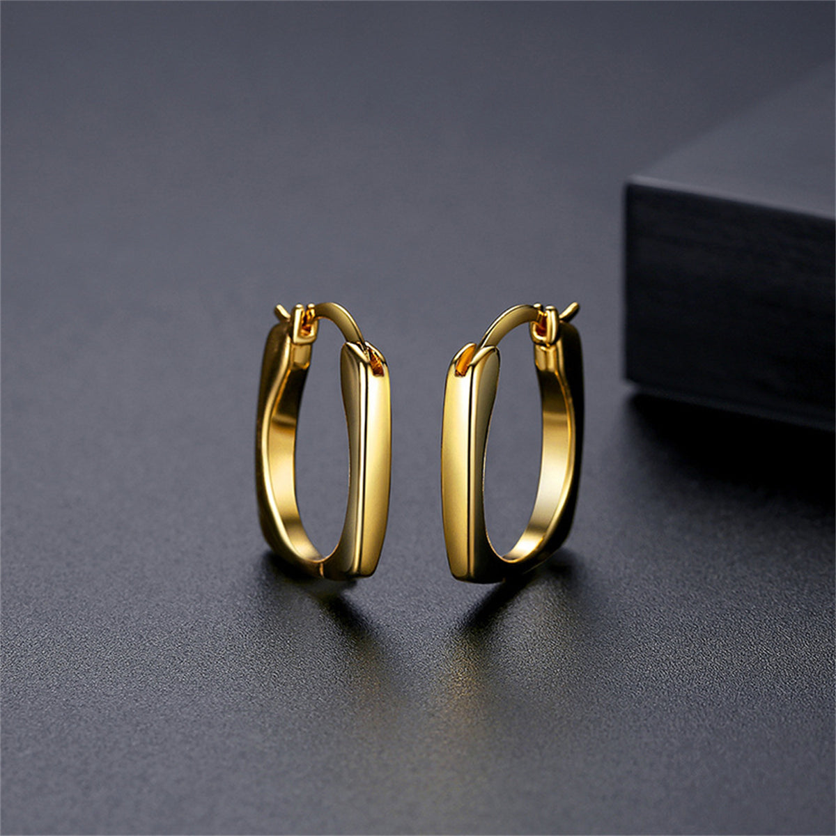 18K Gold-Plated U-Shape Huggie Earrings, gold huggie earrings, dainty minimalist design, front view
