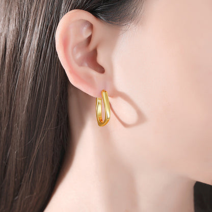 18K Gold-Plated U-Shape Huggie Earrings, gold huggie earrings, dainty minimalist design, side view