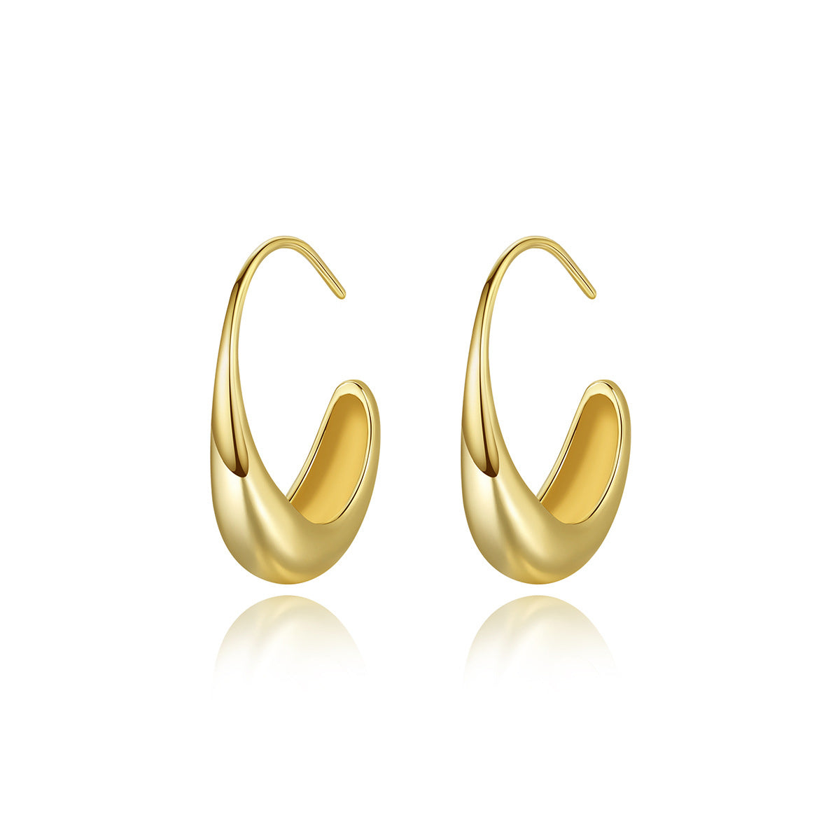 18K Gold-Plated Smooth Face Huggie Earrings, gold huggie earrings, dainty minimalist design, detail close-up