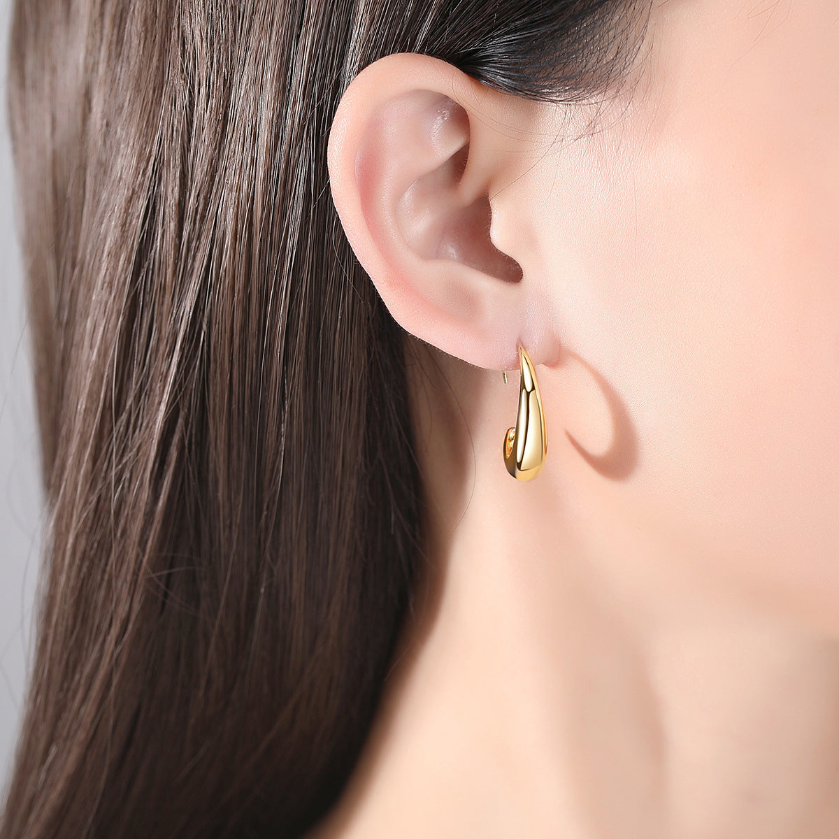 18K Gold-Plated Smooth Face Huggie Earrings, gold huggie earrings, dainty minimalist design, front view