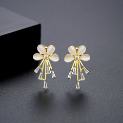 Cats Eye & Cubic Zirconia Flower Stud Earrings