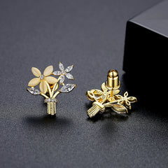 Cats Eye & Cubic Zirconia 18K Gold-Plated Flower Bouquet Stud Earrings