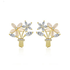 Cats Eye & Cubic Zirconia 18K Gold-Plated Flower Bouquet Stud Earrings