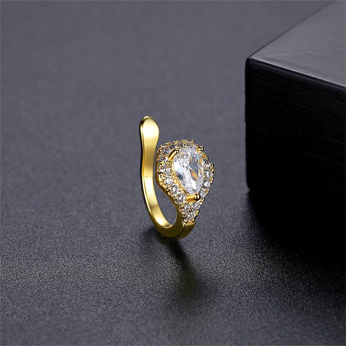 Crystal and Cubic Zirconia Drop Ear Cuff, stud earrings for women, botanical inspired, side view
