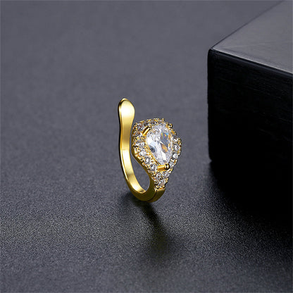 Crystal and Cubic Zirconia Drop Ear Cuff, stud earrings for women, botanical inspired, side view