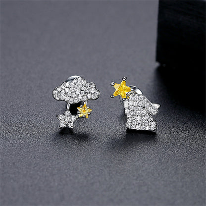Yellow Crystal and Cubic Zirconia Silver-Plated Cloud and Rabbit Stud Earrings, silver stud earrings for women, side view