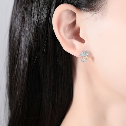 Yellow Crystal and Cubic Zirconia Silver-Plated Cloud and Rabbit Stud Earrings, silver stud earrings for..., lifestyle look