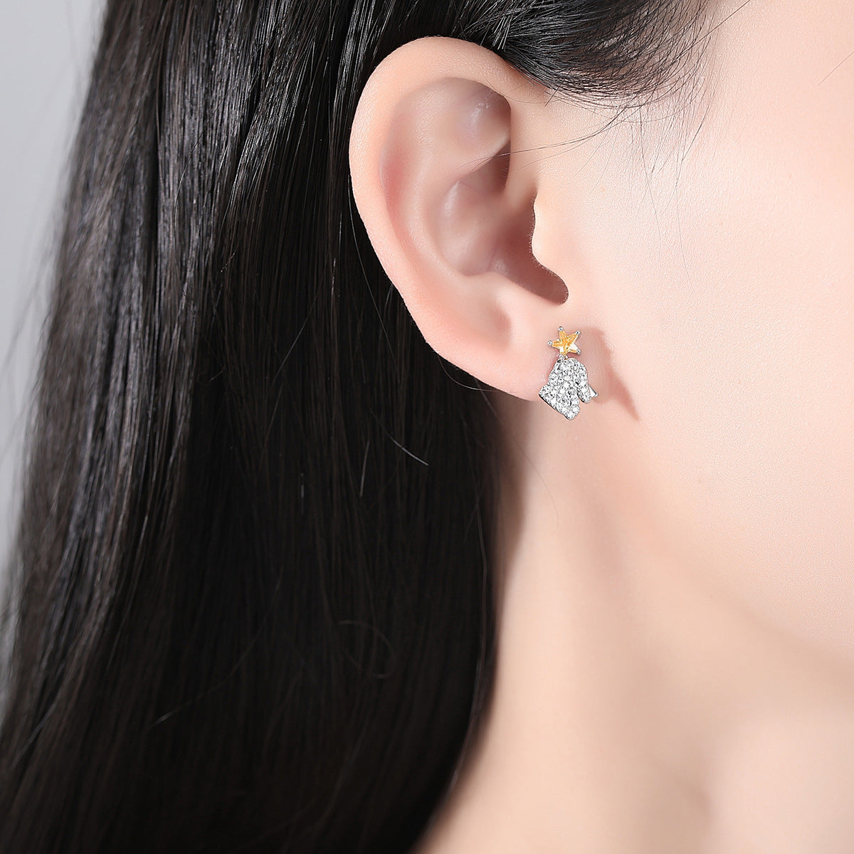 Yellow Crystal and Cubic Zirconia Silver-Plated Cloud and Rabbit Stud Earrings, silver stud earrings for women, styled look