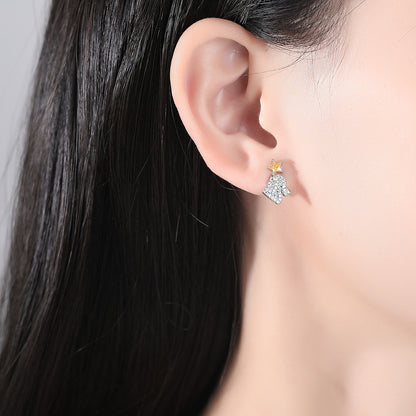 Yellow Crystal and Cubic Zirconia Silver-Plated Cloud and Rabbit Stud Earrings, silver stud earrings for women, styled look