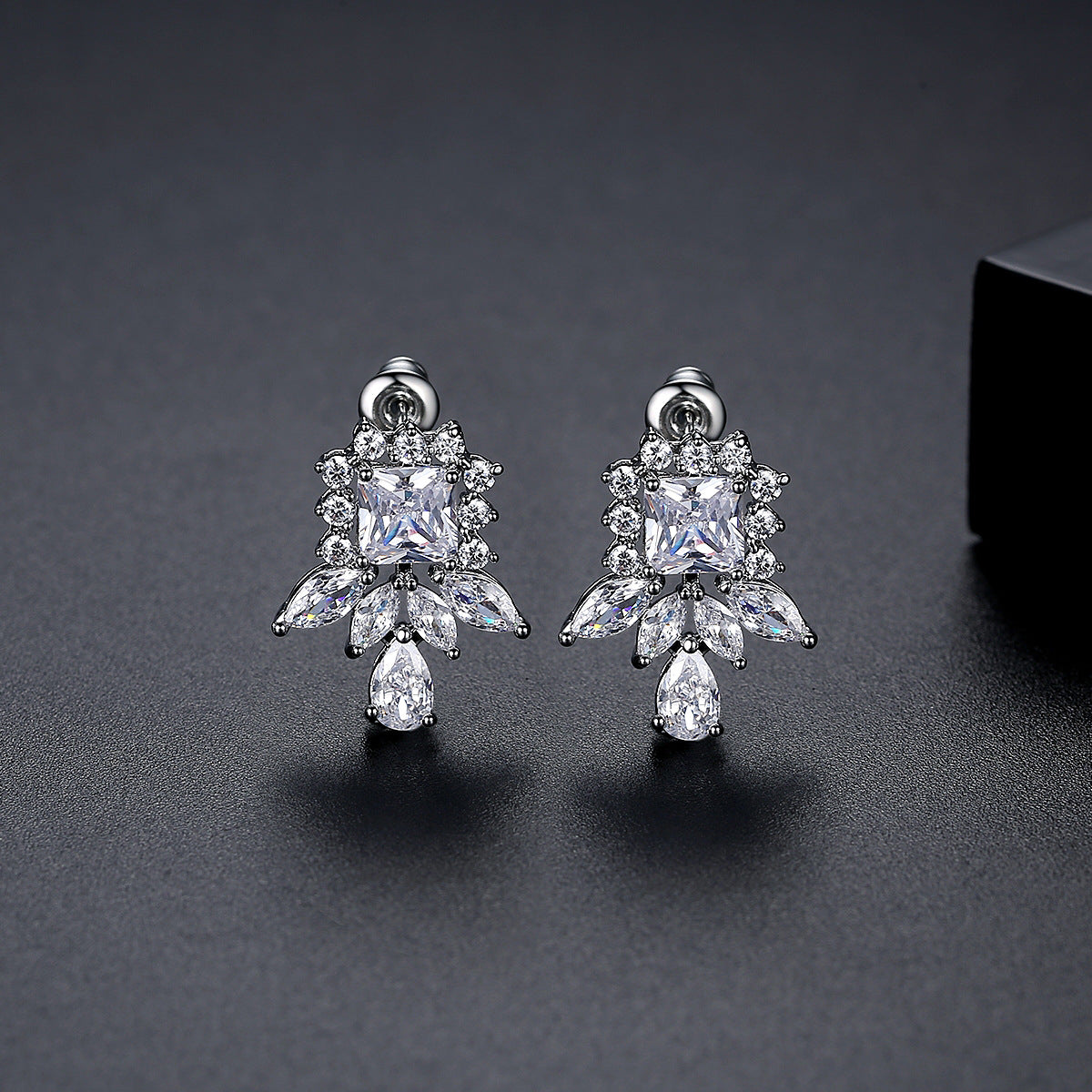 Crystal and Cubic Zirconia Cluster Drop Earrings, drop earrings for women, vintage-inspired design, front view