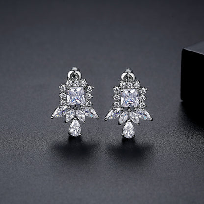 Crystal and Cubic Zirconia Cluster Drop Earrings, drop earrings for women, vintage-inspired design, front view