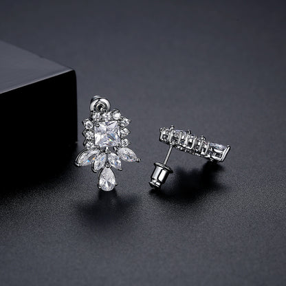 Crystal and Cubic Zirconia Cluster Drop Earrings, drop earrings for women, vintage-inspired design, detail close-up