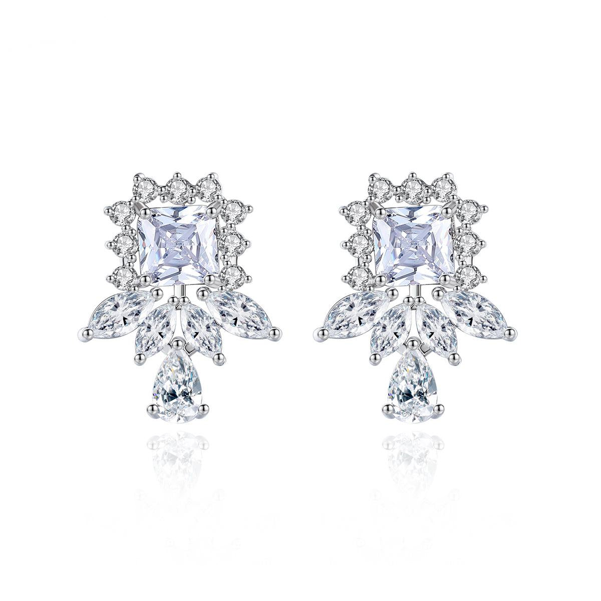 Crystal and Cubic Zirconia Cluster Drop Earrings, drop earrings for women, vintage-inspired design, side view