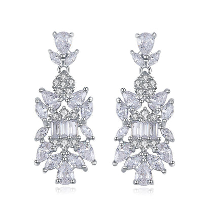 Crystal and Cubic Zirconia Symmetrical Cluster Drop Earrings, drop earrings for women, detail close-up